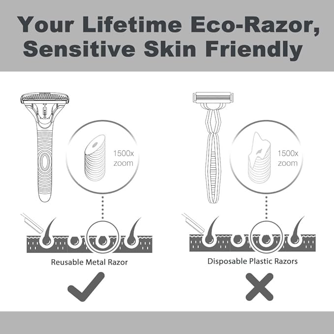 Magnetic Safety Razor for Men Single Blade Face Shaver with 2 Interchangeable Heads Smooth Roller Design Durable Metal Safety Razor Kit with 20 Blades - Pearl Chrome