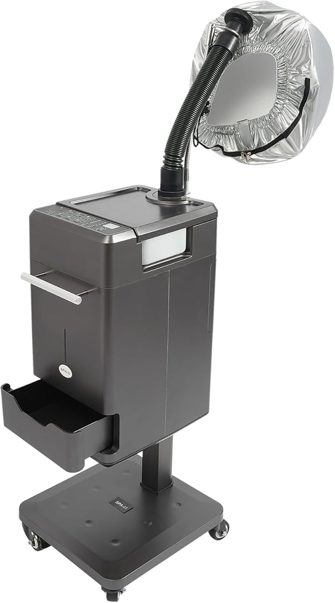 500W Vertical Nano Hair Steamer Machine 6 Modes Multifunctional Anion Hair Dyeing Machine with 4 Wheels &amp 2 Steamed Hats Hair Oil Machine Stand Up Base Equipment for Home Beauty Salon (Gray)