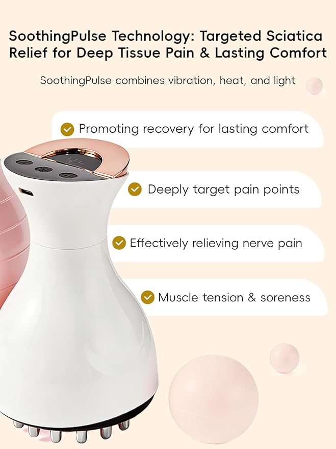 Sciatica Pain Relief Devices – Deep Tissue Massager with Multi-Mode Technology Heat &amp Light Targeted Relief for Sciatic Nerve &amp Lower Back Pain (White)
