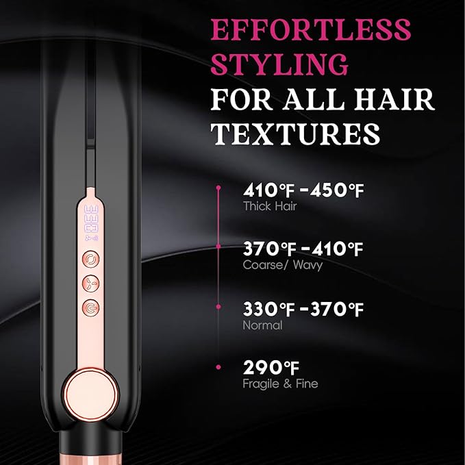 SKIMI Airflow Styler 2.0 Titanium Flat Iron Hair Straightener &amp Curling Wand 96 Cool Air Vents for 48H Lasting Style Dual Voltage for Travel &amp Home Anti-Tangle 5 Temps (Black &amp Blush).