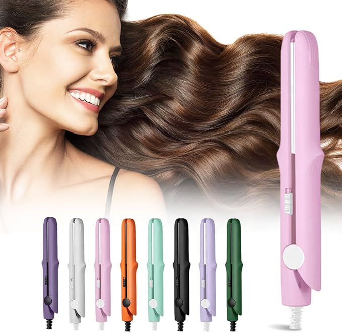 2026 Upgraded Mini Dual Purpose Curling Iron 2-in-1 Mini Curling Wand Flat Iron Hair Straightener Portable Travel Curling Wand for Short and All Hair Types (Light Purple)