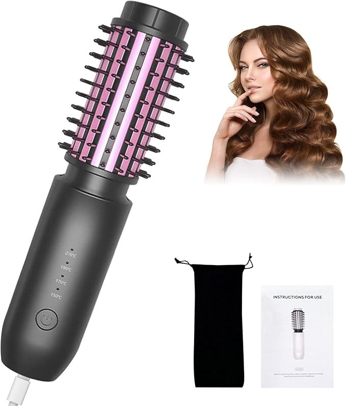 Cordless Hair Curler Bestauty 1.5 Cordless Curling Iron Rechargeable 2 in 1 Travel Hair Curler &amp Hair Straightener Brush 4 Adjustable Temperature 300°F-410°F for Curl/Smooth/Fluffy/Flip-Out Bl
