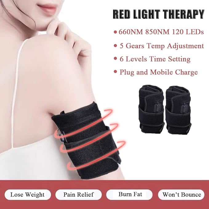 2Pcs Infrared Red Light Thera-py Arm Belt 660nm and 850nm Red Light Thera-py Arm Wrap with Timer &amp Brightness Setting Red Light Arm Pad for Arm Knee Shoulder Joints Muscle Pain Relief