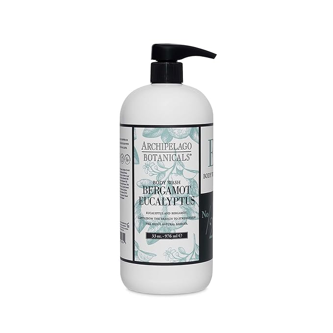Archipelago Botanicals Bergamot Eucalyptus Body Wash Rejuvenating and Hydrating Daily Wash Made with 100% Natural Fragrance Made without Parabens Phthalates and GMOs (33 oz)