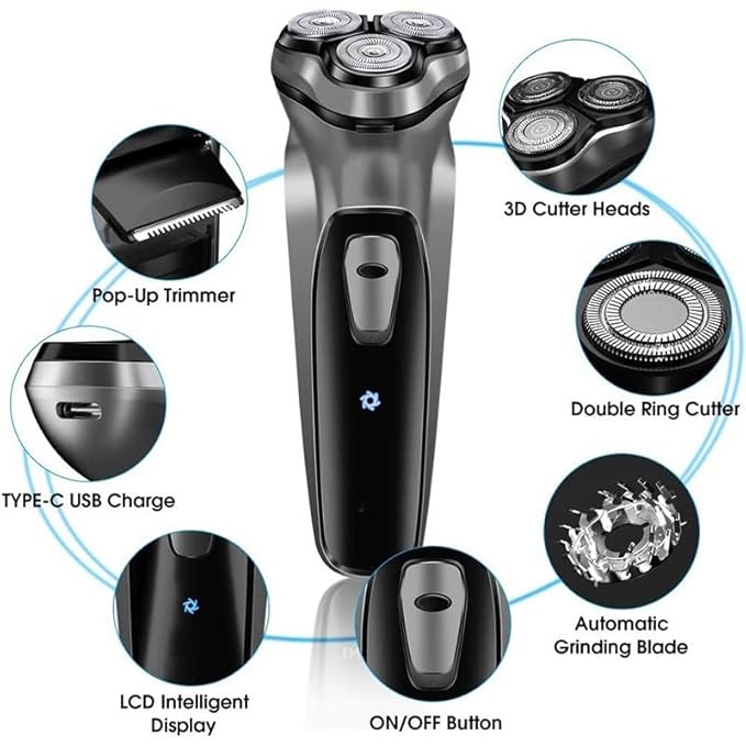 Head Shavers for Bald Men Electric Face Shaver Razor for Men 3D Floating Blade Washable USB Rechargeable Shaving Beard Machine (Color : Silver)