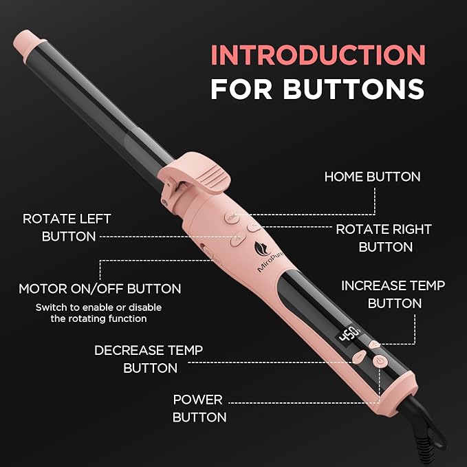 MiroPure Rotating Curling Iron Automatic Curling Wand 1 Inch Ionic Hair Curler with Longer Barrel for Waves and Curls