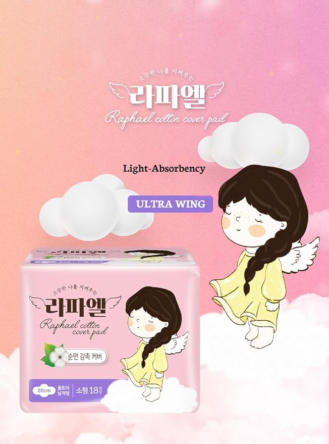 RaphaelAngel Ultra-Thin Safety Cotton Sanitary Pads (Long Panty Liners / 40Counts) - Leak-Free Comfort Feminine Care Women High Absorption Clean Ingredients Hypoallergenic