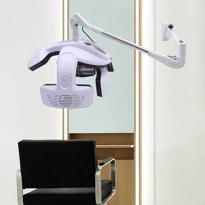 Hairdressing Dryer 1500W Wall Mounted Hair Dryer Salon Infrared Rolling Hood Hair Dryer Multi-Functional Hair Dry Processor with 5 Heated Plates Adjustable for Barbershops