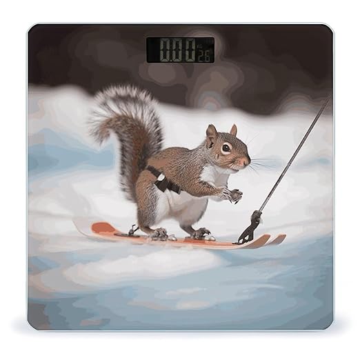 Skiing Squirrel Scale with LCD Easy-to-Read Anti-Slip Weight Digital Bathroom Scale Precision Weighing Scales Sturdy Tempered Glass Body Weight Scales for Daily Use