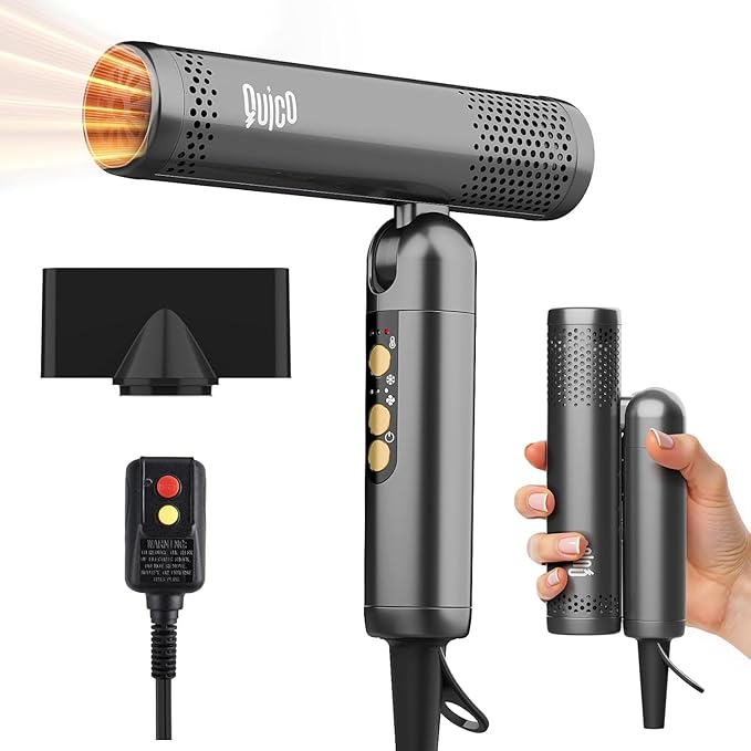 Quico Travel Hair Dryer Dual Voltage 120000 RPM Fast Drying BLDC Pocket Hair Dryers for Women with Concentrator 500M Negative Ions Foldable Blow Dryer with Cold 3 Heat&amp3 Speed Settings