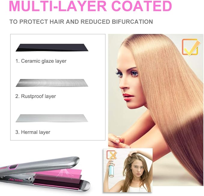 Professional Hair Straightener and Curler 1 inch Flat Iron with Adjustable LCD Tempareture Display 266°F - 446°F Ion Hair Straightener Suitable for All Hair Types