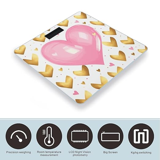 Gold Pink Heart Weight Scale Digital Electronic Scales Bathroom Scale Larg LCD Backlight Display High Precision MeasurementsTempered Glass