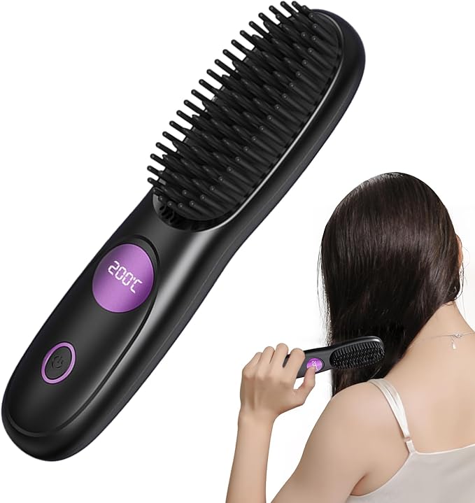 Hair Straightener - Portable Straightening Brush Cordless USB Rechargeable Styling Tool | Ceramic Hairdressing Comb For Travel Blowout Holiday Salon Home Wedding Bridal Spa Party Summer Holiday Daily