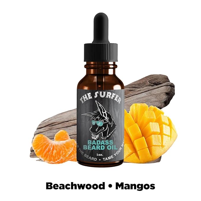 Badass Beard Care Complete Beard Care Kit - 5 Full Size Essentials - Includes Beard Oil Beard Balm Beard Butter Wash and Conditioner - Promotes Fuller &amp Thicker Beard Growth (The Surfer)
