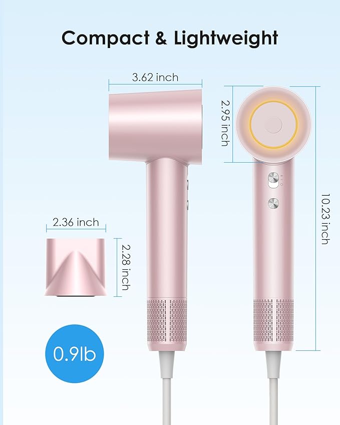 Hair Dryer zhiyangfei Negative Ion Blow Dryer 110 000 RPM Brushless Motor 3 Heat Settings 360° Rotating Magnetic Nozzle High-Speed Low Noise Hair Dryer for Home and Trave (Pink)