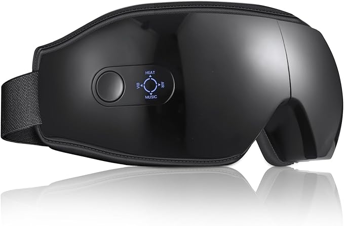 NOWWISH Eye Massager with Heat Vibration and Bluetooth Music for Migraine Headache Relief Cordless Heated Eye Mask with 6 Massage Modes Relaxation -Birthday Gifts for Women Men -Black