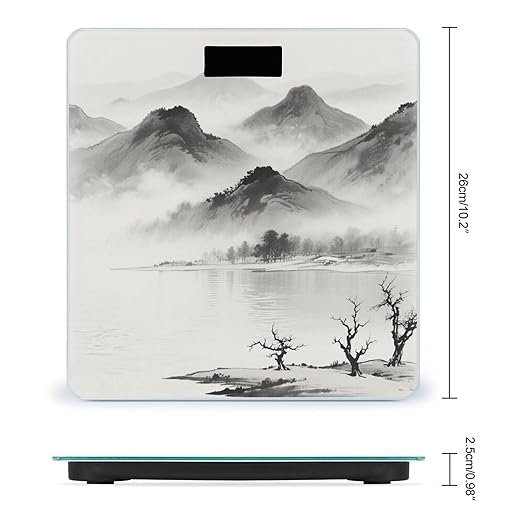 Ink Painting Landscape Weight Scale Large Digital Bathroom Scales with Bright LED Display Non Slip Digital Scale and Step On Fashion Weighing Machine for Body