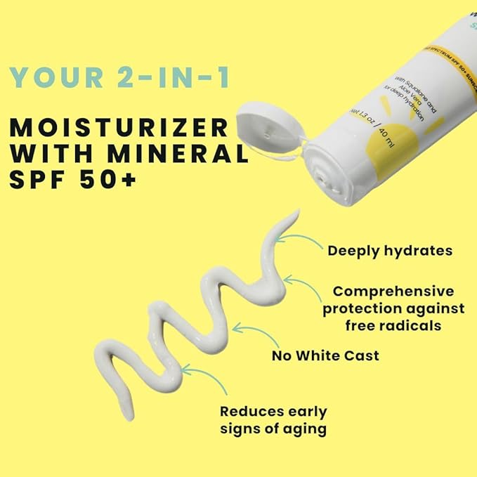 Daily Repair &amp Protect Moisturizer with Mineral Sunscreen Face SPF 50+ I With Squalane and Aloe Vera for Deep Moisture I UVA/UVB &amp Blue Light Protection I No White Cast I Reef Safe I Vegan