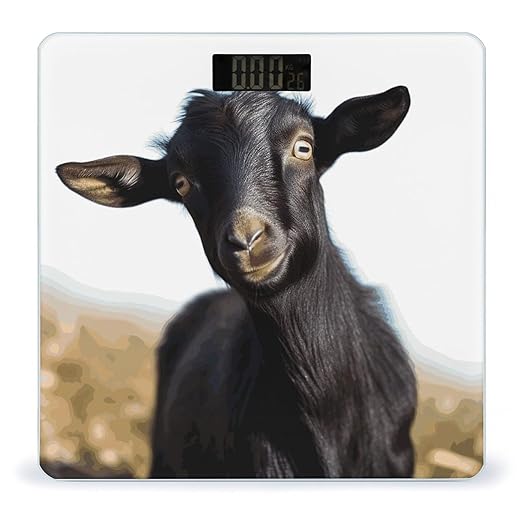 Cute Black Goat Animal Bathroom Scale for Body Weight Bathroom Weighing Scale with Backlit LCD Display Highly Accurate Measures Weight Up to 180kg