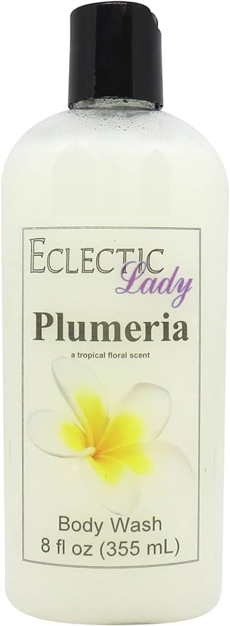 Eclectic Lady Liquid Pearl Body Wash - Plumeria Scent 3-in-1 Use For Bubble Bath Hand Soap &amp Body Wash Phthalate-Free Plumeria Fragrance Handcrafted in USA (8 oz)