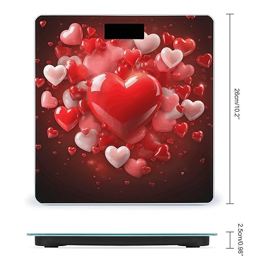 Love Red Hearts Bathroom Scale Automatic Power On/Off Body Scales LCD Backlight Display Square Digital Scale Rounded Corners Bathroom Scales for Home Bedrooms