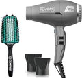 Parlux Alyon Matte Graphite Hair Dryer with Miracle Large Detangling Brush Mint Green – Ionic and Ceramic Blow Dryer and Dual Bristle Brush for Fast Drying Frizz Control and Shine