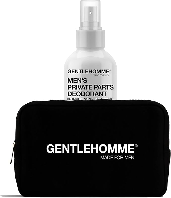 Gentlehomme Private Parts Deodorant Spray (4 fl oz) &amp Neoprene Toiletry Bag for Men: A Complete Hygiene Kit for Private Parts - Male Care Hygiene - Hydrating &amp Refreshing Balls - Men's Skincar