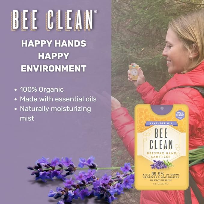 8-Pack Bundle Hand Sanitizer Spray - 4 Lavender + 4 Citrus Peppermint Travel Size Mist Spray with Organic Ethyl Alcohol Beeswax - Moisturizing with Essential Oils Non-Toxic Made in USA