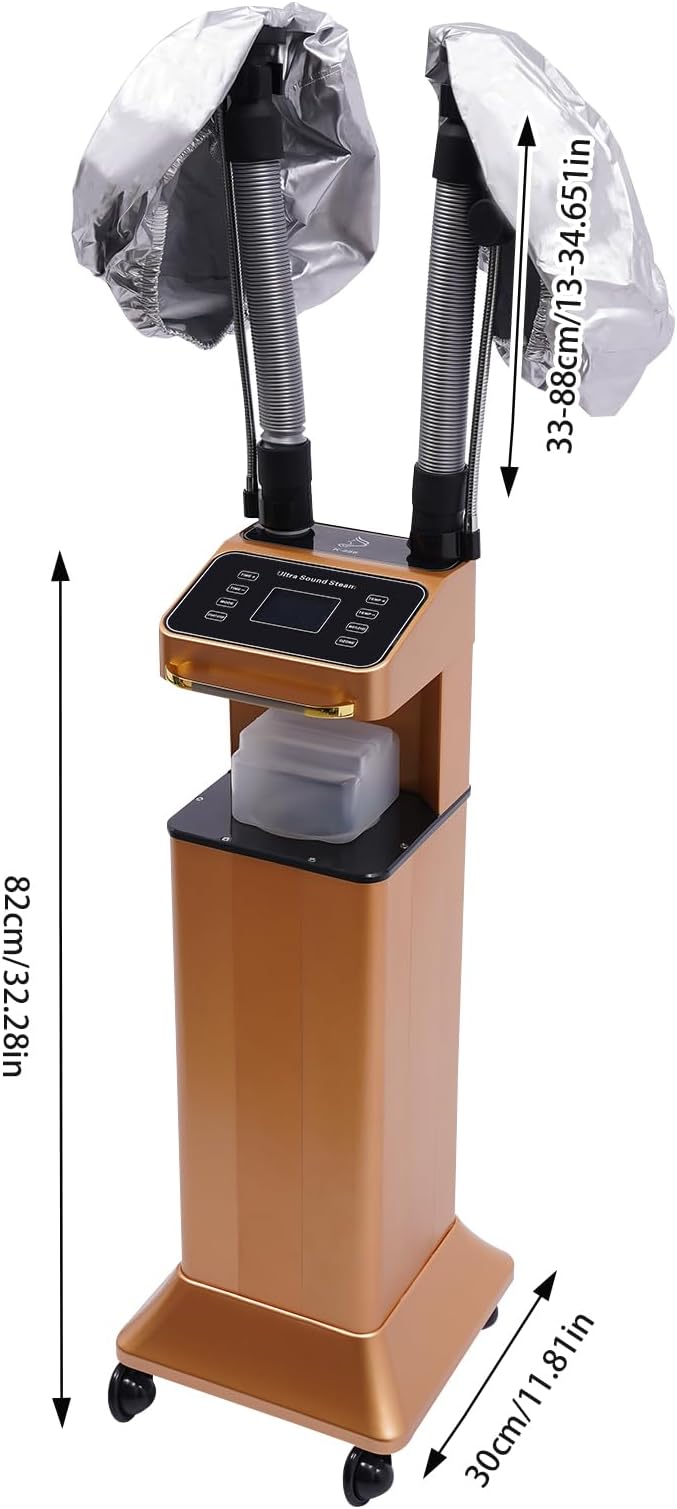 Nano Hair Steamer Professional Micro Mist Hair Color Processor with 2 Vaporizing Caps 650W Vertical Hair Care Machine with Rolling Wheels Salon Spa Equipment for Deep Hair Care Repair Hair Styling