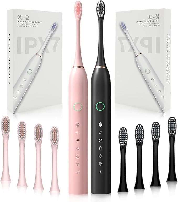 2 Pack Rechargeable Electric Toothbrushes for Adults and Kids Whitening Tooth Brush with 8 Brush Heads 6 Cleaning Modes and Smart Timer Waterproof Cleaning Toothbrushes Set