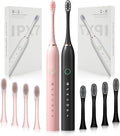 2 Pack Rechargeable Electric Toothbrushes for Adults and Kids Whitening Tooth Brush with 8 Brush Heads 6 Cleaning Modes and Smart Timer Waterproof Cleaning Toothbrushes Set