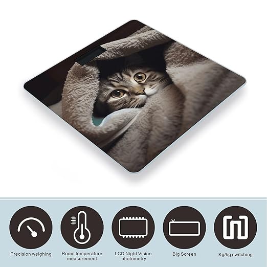 Cat Under Blanket Bathroom Scale Large LCD Backlight Display Digital Scale Rounded Corners Body Scales Automatic Power On/Off Bathroom Scales for Home Bedrooms
