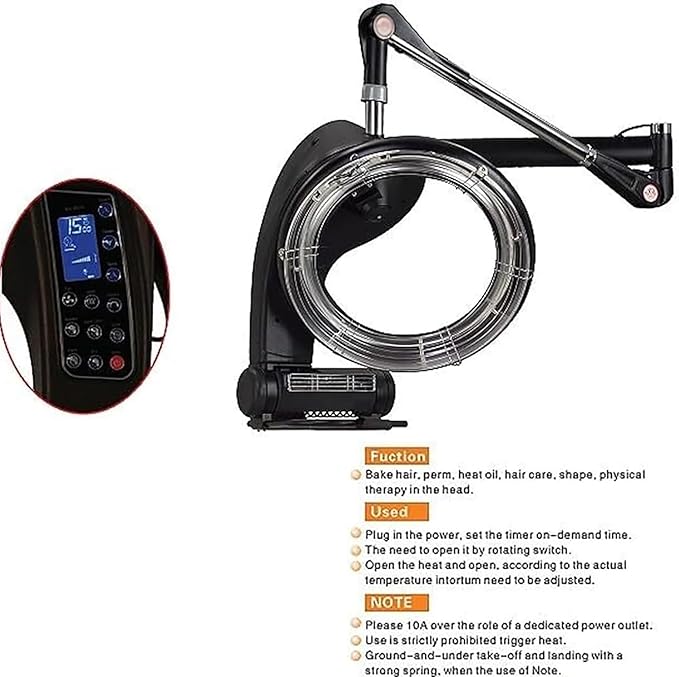 Salon Orbiting Hair Dryer Salon Hair Hood Dryer Spa Barber Hair Color Processor Heater Machine with Wall Mount System Adjustable Timer and Temperature for Beauty Spa Home Salon Equipment