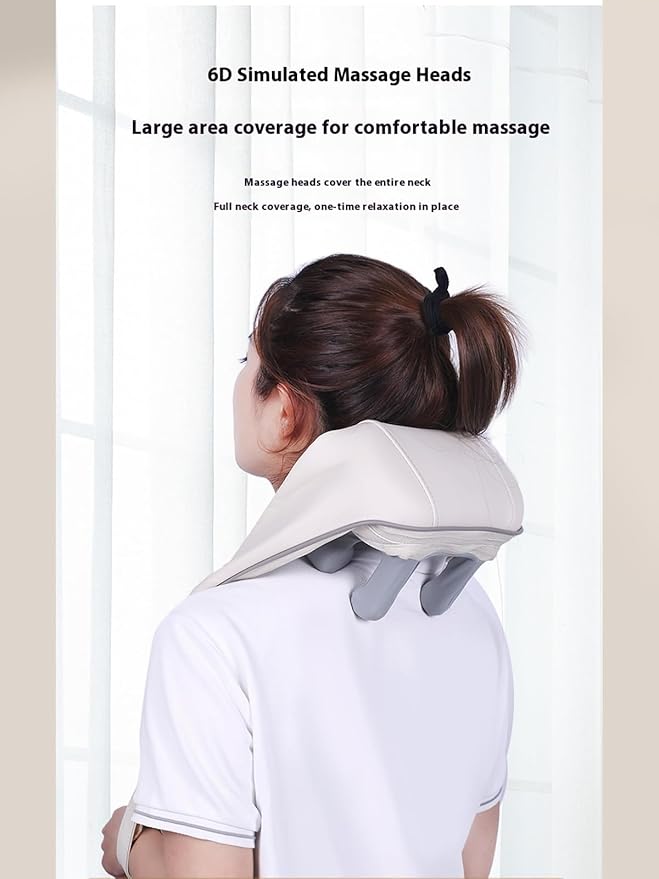 6D Massage Shoulder Wrap with Heat - Kneading Shiatsu Neck and Back Massager for Pain Relief - Suitable for Men and Women (Gray Blue Border USB+Pinch+Hot Compress+Timing)