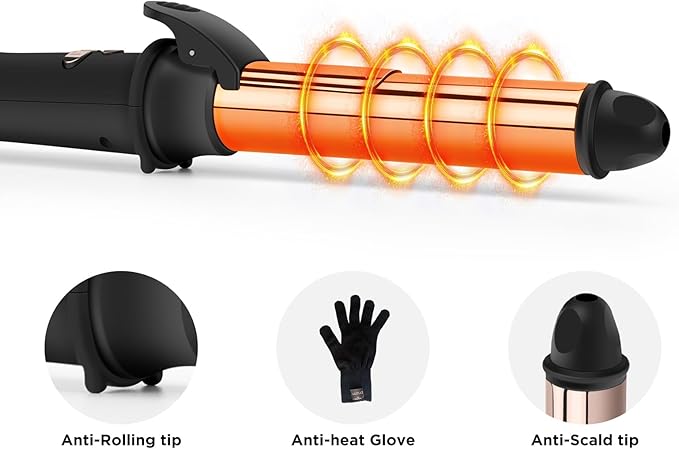 Prizm 1.25inch/32mm Automatic Curling Iron for Big Curler Rotating Curling Wand Up to 450°F LCD Display Auto-Shut Off &amp Dual Voltage Negative Ion