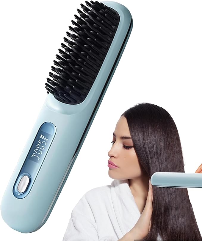 Cordless Hair Straightener - Portable Straightener with LED Display 3 Temperature Settings | Hot Comb for Black Women Hair Rechargeable and Convenient Styling Tool for -The-Go Use