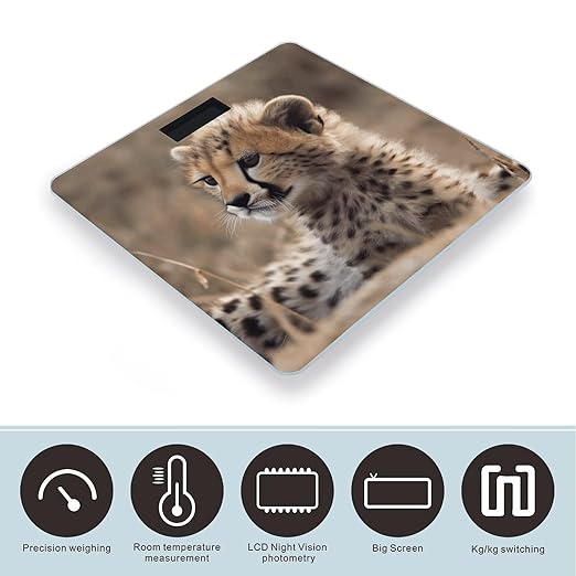 Baby Cheetah Bathroom Scale Large LCD Backlight Display Digital Scale Rounded Corners Body Scales Automatic Power On/Off Bathroom Scales for Home Bedrooms