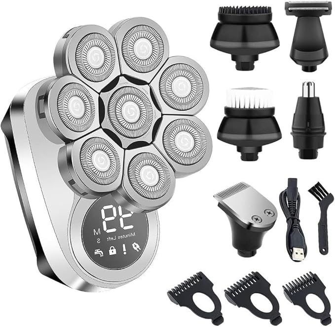 Electric Shavers for Bald Men 6 in 1 Mens Bald Head Electric Shaver Wet/Dry LED Display Faster-Charging Cordless Mens Grooming Kit