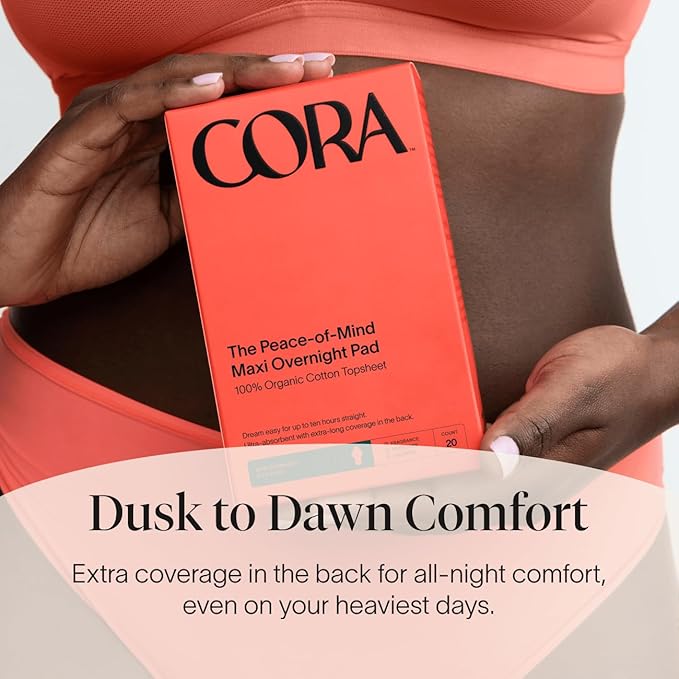 Cora Organic Feminine Care | Non-Applicator Ultra-Absorbent S/S+ Tampons &amp Organic Cotton Maxi Pads | Eco-Conscious Overnight Absorbency | 72 Tampons &amp 48 Pads