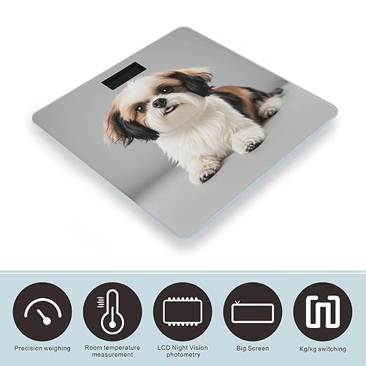 Shih Tzu Dog Weight Scale Cute Bathroom Scale for Body Highly Accurate Digital Weighing Machine for People Compact LCD Display Scales with Sturdy Toughened Glass Scales