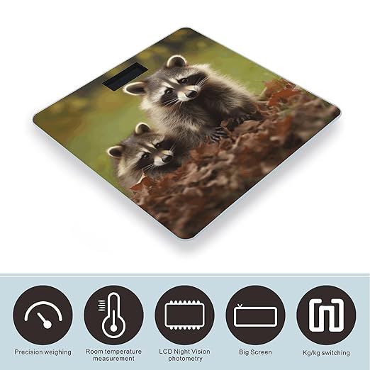 RaccoonScale for Body Weight with LCD High Precision Weighing Scales Fashion Sturdy Tempered Glass Weight Scales Easy-to-Read Digital Bathroom Scale for Daily 400lb