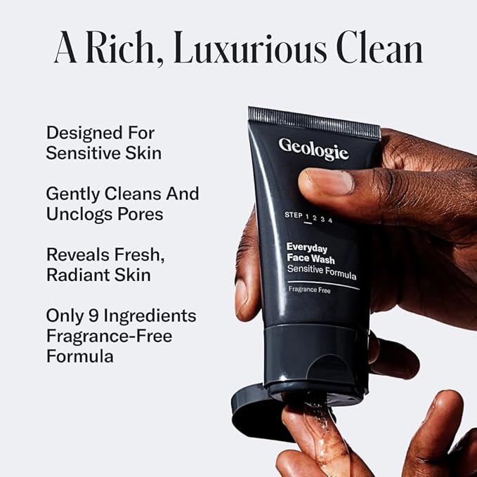 Geologie Sensitive Skincare Set for Men &amp Women | 3-Month Gentle &amp Effective Daily Skin Routine | Acne Oily Skin Dark Spots | Face Wash 2-Pack Retinol Face Cream SPF15 Moisturizer &amp Ey