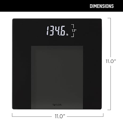 Taylor Digital Bathroom Scale - Smart Scale with Precision Hub App 400 lb Capacity 11 x 11 Durable Glass Platform 0.2 lb Increments Weight Tracking BMI BMR and Multilingual Black