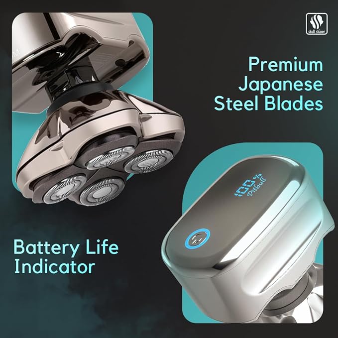 Skull Shaver Pitbull Platinum PRO Head &amp Face Shaver Kit - Cordless Electric Shaver - Wet &amp Dry Shaving Capabilities - Comes with Travel Case USB Charging Cable &amp Rinse Stand