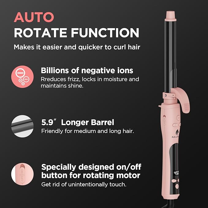 MiroPure Rotating Curling Iron Automatic Curling Wand 1 Inch Ionic Hair Curler with Longer Barrel for Waves and Curls
