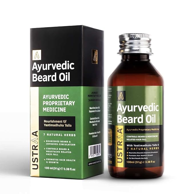 Ustraa Ayurvedic Beard Oil - 100ml | Beard Growth Oil For Men | With Yastimadhuka Taila &amp 7 Natural Herbs | Best Ayurvedic Beard Oil for Patchy Beard