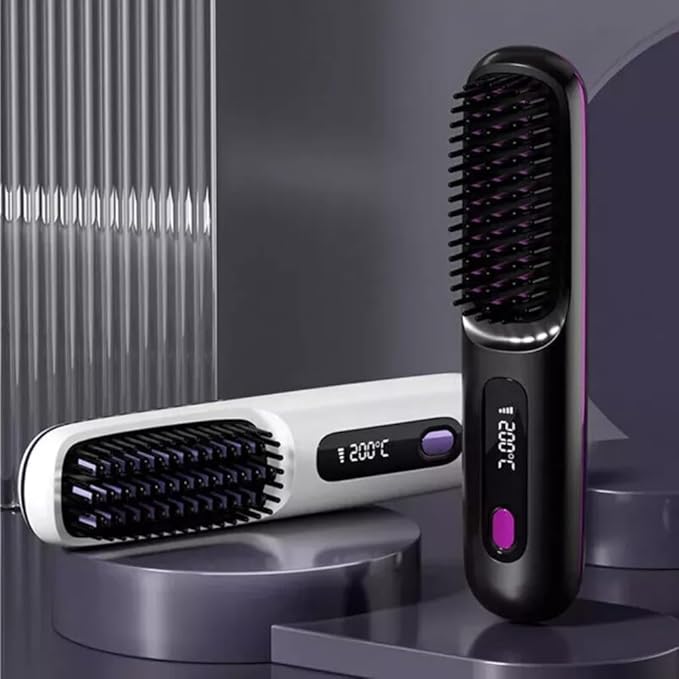 Go Brush Pro Portable Straightener Brush GoBrush Pro Rechargeable &amp Cordless Mini Hair Comb (Pink)