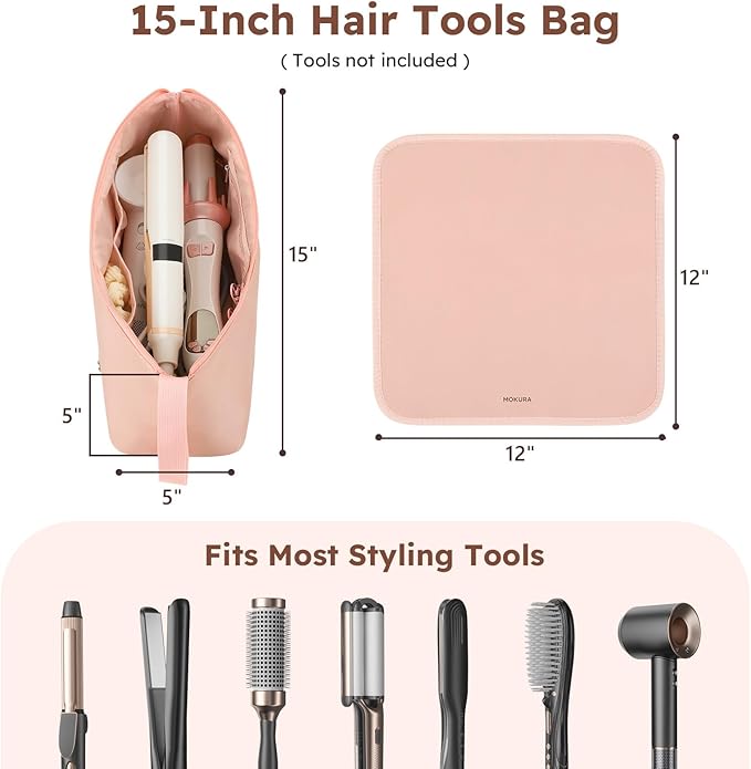 MOKURA Hot Hair Tools Travel Bag with Heat Resistant Mat Women Hair Accessories Organizer Case Storage Pouch for Curling Iron Straightener Flat Iron Gifts for Women Mon Girlfriend Pink
