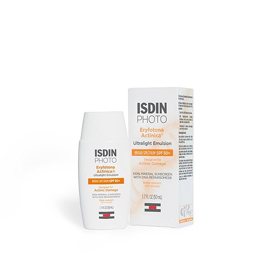 ISDIN Eryfotona Actinica SPF 50+ | Mineral Sunscreen for Face with Zinc Oxide | 100% Mineral UV Filters | No White Cast Suitable for Sensitive Skin Dermatologist Recommended
