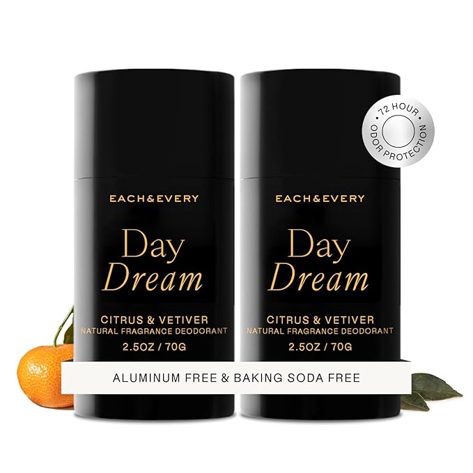 Each &amp Every Aluminum Free Deodorant for Women &amp Men Citrus &amp Vetiver - All Natural Deodorant for Sensitive Skin EWG Verified - Clean Baking Soda-Free Plant-Based Fragrance - 2.5oz 2
